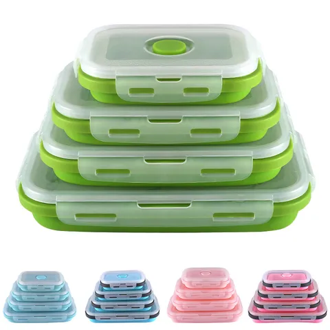Collapsible Silicone Lunch Box Portable Foldable Food Storage Container Microwave Safe Leakproof Bento Box For Kitchen