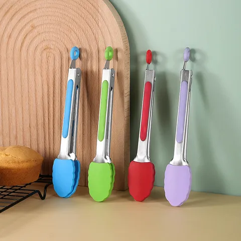 Mini Silicone Food Tongs Stainless Steel Kitchen BBQ Salad Serving Tongs Heat Resistant Cooking Utensils