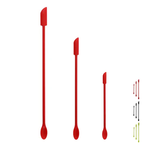 Mini Spatule et Cuillère en Silicone Set Double Tête Cuisson Pot de Confiture Grattoir Long Manche Outil de Cuisine