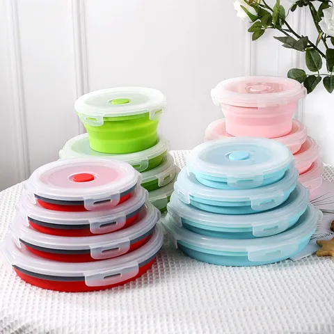 Portable Foldable Silicone Lunch Box Set Travel Picnic Food Container Microwave Safe Leakproof Bento Box For Home Office
