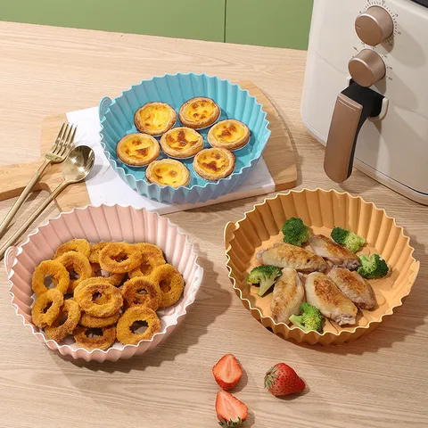 Silicone Air Fryer Baking Tray Round Heat Resistant Reusable Non Stick Oven Liner Cake Mold Kitchen Baking Accessory