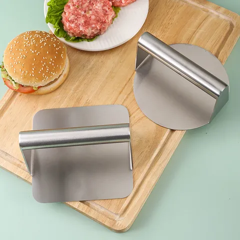 Prensa para Hamburguesas de Acero Inoxidable Fabricante de Patty Placa de Prensado Redonda Cuadrada Resistente Herramienta de Cocina