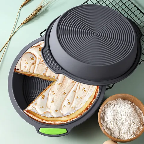 Moule à Gâteau Pizza Rond en Silicone Bicolore Antiadhésif Pain Pâtisserie avec Poignées Binaurales Résistant à la Chaleur Outil de Cuisson Cuisine