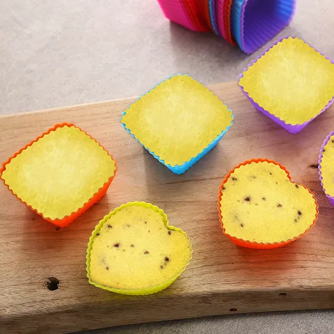 Silicone Cake Molds Macaron Color Baking Cups Muffin Cupcake Molds Heart And Square DIY Pastry Kitchen Bakeware Tools