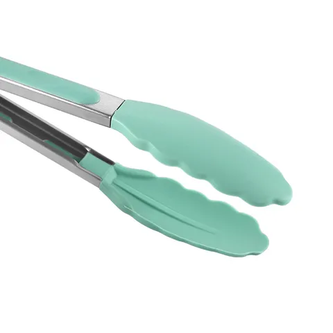 9 Inch Food Grade Silicone Stainless Steel Food Tongs Non Slip Heat Resistant Kitchen Cooking BBQ Grill Steak Tong