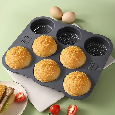 Mehrfach Hohlraum Hamburger Brötchen Form Silikon Antihaft Brot Backform Perforierte Burger Brot Zubereitung Küche Backgeschirr
