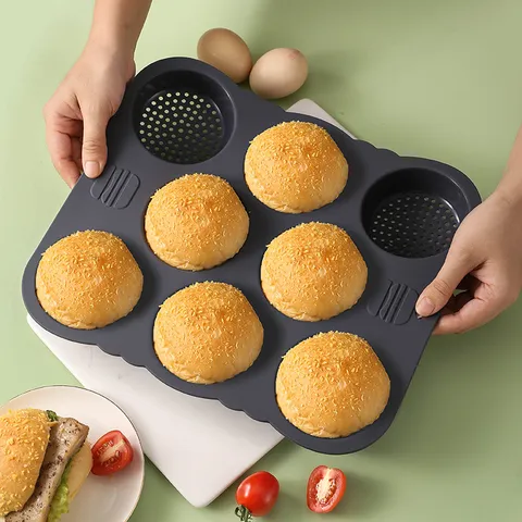 Mehrfach Hohlraum Hamburger Brötchen Form Silikon Antihaft Brot Backform Perforierte Burger Brot Zubereitung Küche Backgeschirr
