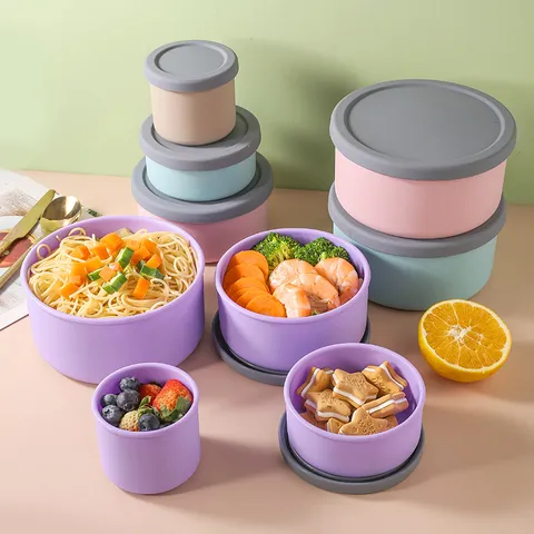 Silicone Food Grade Fresh Keeping Box Round Microwave Bento Lunch Box For Fruit Vegetable Outdoor Dining Storage