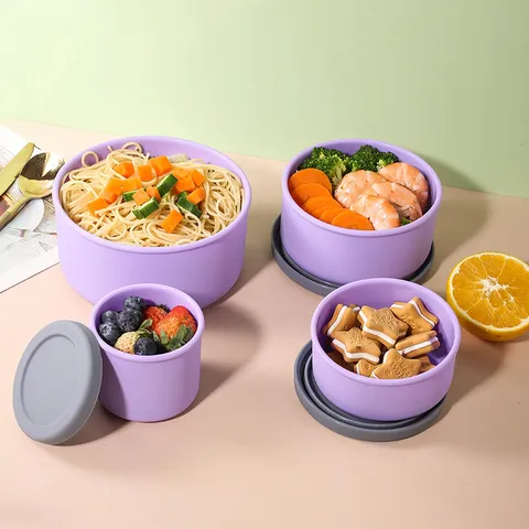 Silicone Food Grade Fresh Keeping Box Round Microwave Bento Lunch Box For Fruit Vegetable Outdoor Dining Storage