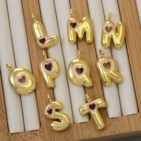 Messing Vergoldet Alphabet Herz Anhänger Charm Minimalistisch Initialen Buchstaben Charms Für Diy Halskette Schlüsselanhänger Schmuckherstellung Damen