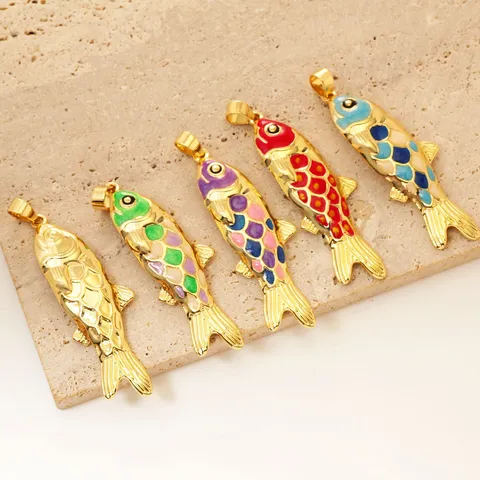 Brass Enamel Colorful Koi Fish Pendant For DIY Necklace Jewelry Making Accessories Electroplated Animal Charm For Women