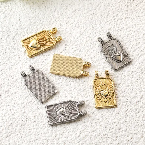 Mystical Rectangular Copper Evil Eye Sacred Heart Charms For DIY Bracelet Necklace Making Retro Mystical Style Jewelry Finding Gold Silver Plated Pendant