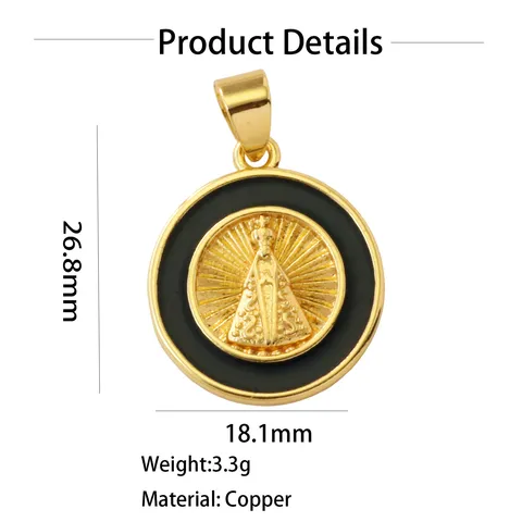 Vintage Brass Gold Plated Coin Pendant Round Disc Religious Portrait Enamel Charms For DIY Necklace Jewelry Making Accessories Only