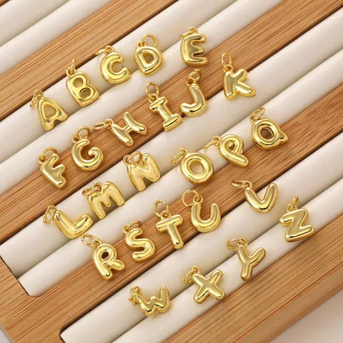 3D Gold Plated Brass Bubble Letter Pendant Cute Alphabet Charms For DIY Necklace Bracelet Making Women Jewelry Accessories