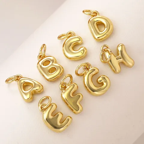 3D Gold Plated Brass Bubble Letter Pendant Cute Alphabet Charms For DIY Necklace Bracelet Making Women Jewelry Accessories