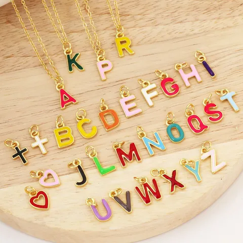Ciondolo Lettera Alfabeto Smalto Colore Dopamina Cuore Croce Fascino Placcato Oro Rame Strass Fai da Te Collana Braccialetto Artigianato Accessori Gioielli