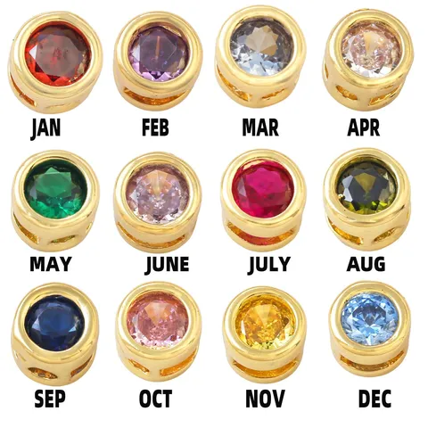 18K Gold Plated Round Zirconia Birthstone Charms Copper DIY Jewelry Making Accessories For Necklace Bracelet Pendant Beads