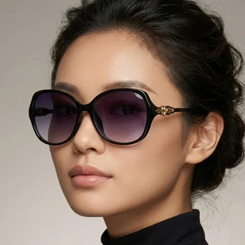 Mode Damen Großer Rahmen Sonnenbrille UV400 Schutz PC Rahmen AC Verlaufsgläser Gold Metall Dekor Retro Chic Sonnenbrille