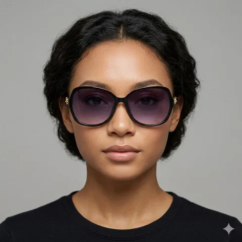Mode Damen Großer Rahmen Sonnenbrille UV400 Schutz PC Rahmen AC Verlaufsgläser Gold Metall Dekor Retro Chic Sonnenbrille