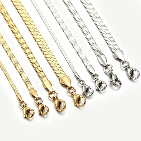 Collar de Cadena de Serpiente Plana de Acero Inoxidable Hip Hop Unisex Chapado en Oro Plata Cadena de Cuchilla de Espiga Joyería de Moda Diaria