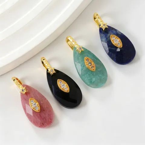 Natuursteen Kristal Traanvorm Boze Oog Hanger Koper Strass Ster Bedels Verguld Vergulde DIY Halsketting Sieraden Accessoires Voor Vrouwen
