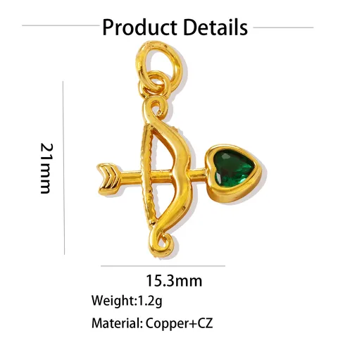Brass Gold Plated Cupid Arrow Heart Zirconia Pendant DIY Birthstone Charms For Necklace Jewelry Making Women Valentine Gift