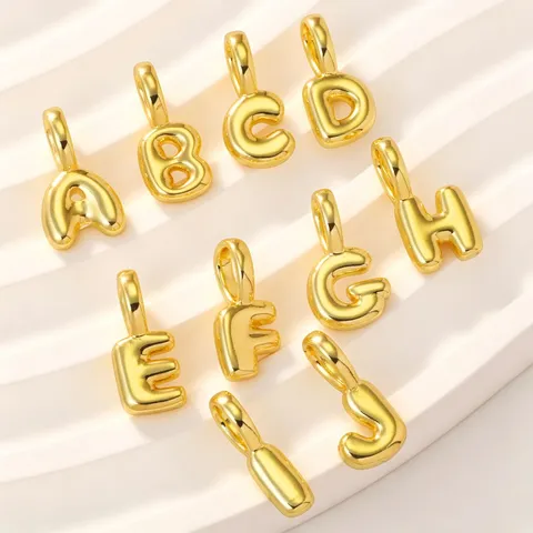 18K Gold Plated Brass 3D Bubble Letter Pendants Minimalist English Alphabet DIY Charms For Necklace Bracelet Jewelry Making Accessories