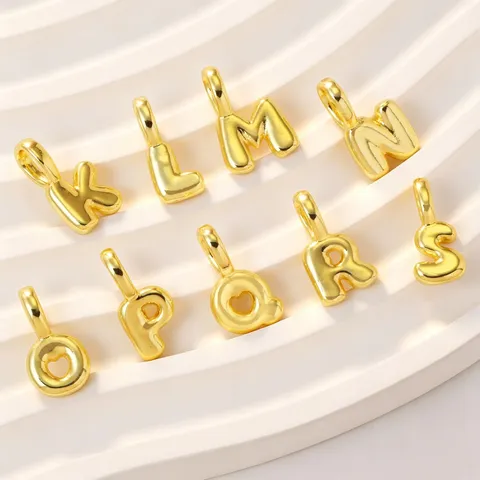 18K Gold Plated Brass 3D Bubble Letter Pendants Minimalist English Alphabet DIY Charms For Necklace Bracelet Jewelry Making Accessories
