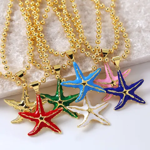 Collana Con Ciondolo Stella Marina In Smalto Ottone Olio Colorato Stella Marina Gioielli Per Donne Dolce Stile Spiaggia Estate Accessori Moda