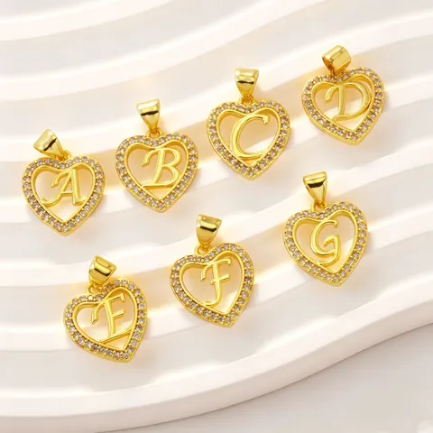 Brass Heart Shape 26 English Alphabet Pendant 18K Gold Plated Zirconia Inlaid DIY Jewelry Charm For Necklace Bracelet Women