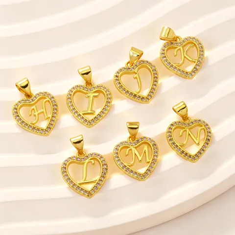 Brass Heart Shape 26 English Alphabet Pendant 18K Gold Plated Zirconia Inlaid DIY Jewelry Charm For Necklace Bracelet Women