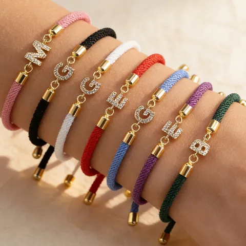 DIY Anfangsbuchstabe Armband Kupfer Mikro-Pflaster Zirkonia A-Z Anhänger Mailänder Schnur Verstellbares Geflochtenes Seilarmband Unisex Schmuck Geschenk