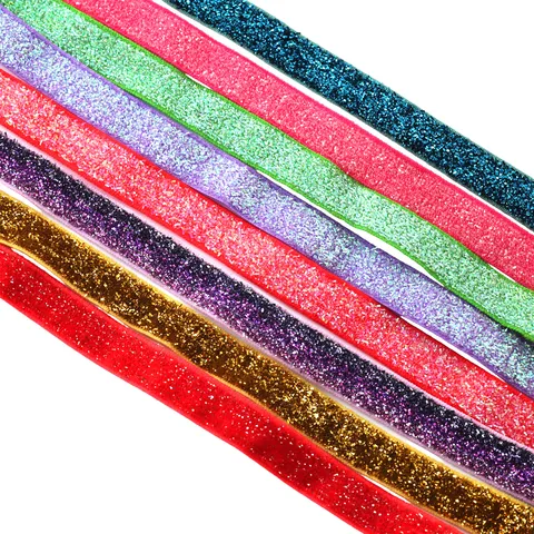 Handmade Colorful Glitter Velvet Ribbon Metallic Thread Flocked Ribbon For DIY Hair Bow Accessories Crafts Making Material Wholesale