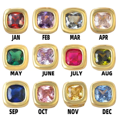 Brass Zirconia Geometric Square Birthstone DIY Beads Gold Plated Birthstone Jewelry Findings For Necklace Bracelet Making Women