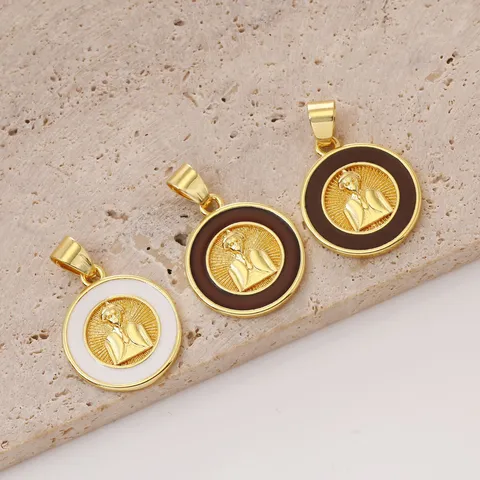Colgante Moneda Maria de Latón Vintage Para Hacer Collares Retro Redondo Esmaltado Retrato Lettra Charm Chapado Oro Plata DIY Joyería Artesanía Solo Accesorio