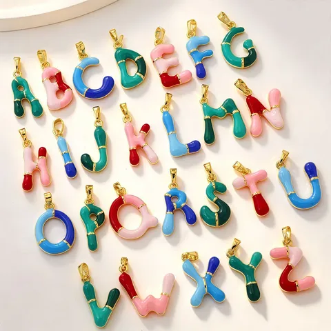 18K Gold Plated Brass Colorful Enamel Letter Pendant Hip Hop Alphabet Initial Charm For DIY Necklace Jewelry Making Women Men