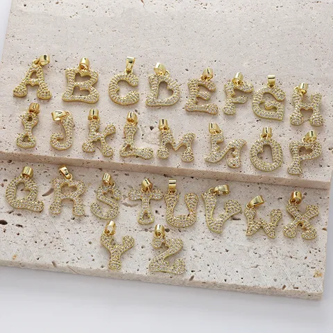 Pendentif Lettre Anglaise en Cuivre Micro-Incrusté de Zircon Minimaliste Pendentif Seul Sans Chaîne Bijoux de Mode