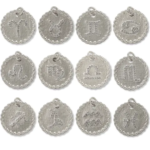 Copper Micro Inlaid Zirconia Twelve Constellation Coin Pendant For Necklace Bracelet DIY Jewelry Accessories Round Zodiac Charm