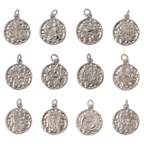 Vintage Copper Zodiac Pendant Hammered Texture Round Constellation Charms For DIY Necklace Bracelet Jewelry Making Supplies