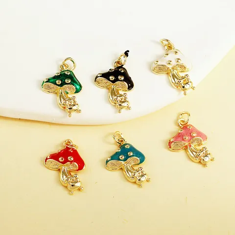 Cute Cartoon Forest Style Mushroom Frog Enamel Pendant Copper Electroplated DIY Jewelry Accessories Necklaces Charms For Women