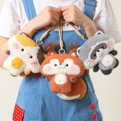 Original Cute Animal Series Plush Doll Pendant Squirrel Raccoon Cat Dog Panda Healing Soft Toy Bag Keychain Gift