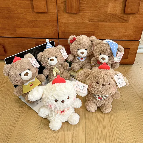 Cute Healing Dressed Brown Bear And Dog Plush Toy Soft Stuffed Animal Doll Desktop Companion Toy Gift