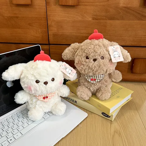 Cute Healing Dressed Brown Bear And Dog Plush Toy Soft Stuffed Animal Doll Desktop Companion Toy Gift