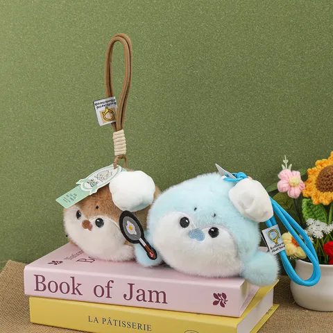 Cute Otter Plush Pendant Chef Hat Seal Doll Bag Hanging Ornament Soft Stuffed Animal Toy Cute Girl Gift