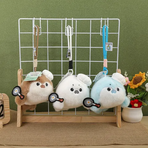 Cute Otter Plush Pendant Chef Hat Seal Doll Bag Hanging Ornament Soft Stuffed Animal Toy Cute Girl Gift