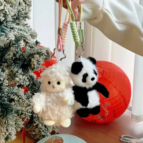 Cute Animal Plush Pendant Toy Soft Stuffed Sheep Penguin Panda Pig Rabbit Otter Raccoon Doll Keychain Schoolbag Decor