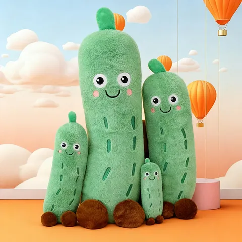 Cute Green Cucumber Plush Toy Cartoon Vegetable Long Pillow Doll Soft Stuffed Animal Girl Gift Home Decoration