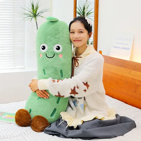 Cute Green Cucumber Plush Toy Cartoon Vegetable Long Pillow Doll Soft Stuffed Animal Girl Gift Home Decoration