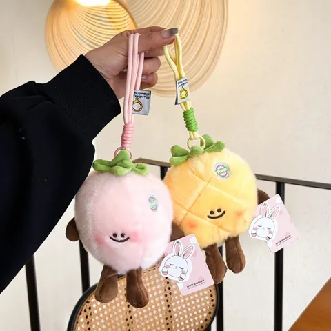 Süßes Obst Gemüse Plüschtier Puppe Schlüsselanhänger Weich Gestopft Wassermelone Ananas Erdbeere Orange Birne Auberginen Anhänger