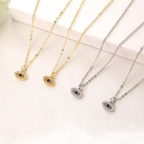 Fashion Evil Eye Pendant Necklace For Women Copper Rhinestone Lucky Devil Eye Clavicle Chain Jewelry Gift
